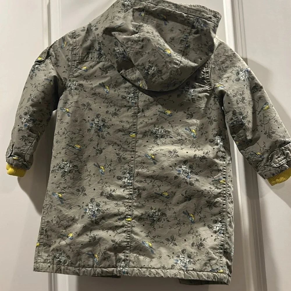 Baby Gap ZipUp Parka Jacket Coat w/hood loop buttons bird floral print lined 5T